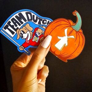 Set of 2 ✌️ limited Edition Dutch Bros stickers ✨️ NWT ✨️ Pumpkin & Team Dutch "